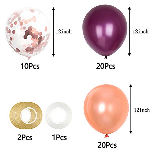 ZWOOS 50 Piezas Globos de Confeti Globos, Globos Cumpleaños Happy Birthday, Incluyendo Oro Rosa, Vino Tinto, Globos de Confeti para Bodas, Cumpleaños Fiesta, Navidad, Baby Shower (Oro rosa)