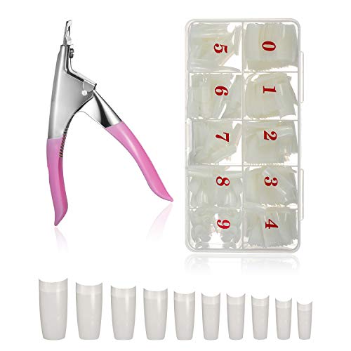 ZWOOS 500 Piezas Tips Uñas Falsas Artificiales Postizas Natural Francés Nails con Cortaúñas Falsos para Manicura y Diseños Uñas DIY