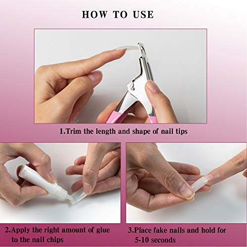 ZWOOS 500 Piezas Tips Uñas Falsas Artificiales Postizas Natural Francés Nails con Cortaúñas Falsos para Manicura y Diseños Uñas DIY