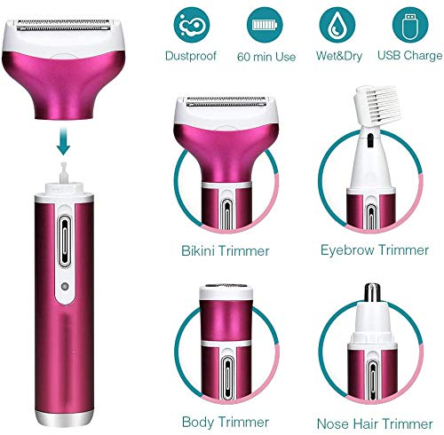 ZXGQF Depiladora Facial Electrica para Mujer Afeitadoras Eléctricas para Mujer 4 en 1 Sin Dolor y Impermeable, Para Bikini Área Nariz Axila Pierna Del Brazo (A)