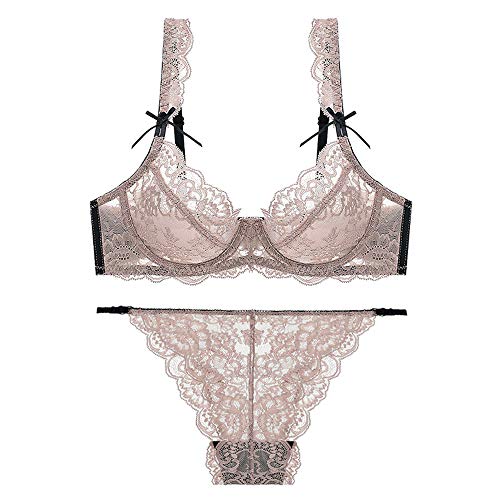 zysymx Conjunto de Sujetador de Encaje de Gran tamaño Ultra Delgado de Europa y América, Ropa Interior para Damas marrón 70B