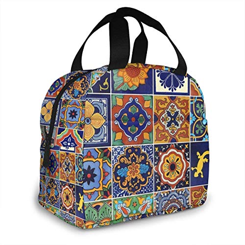 ZYWL Antcreptson Talavera Mexican Tiles Bolsa de almuerzo aislada reutilizable, bolsa de almuerzo grande para niños, escuela, picnic o viajes