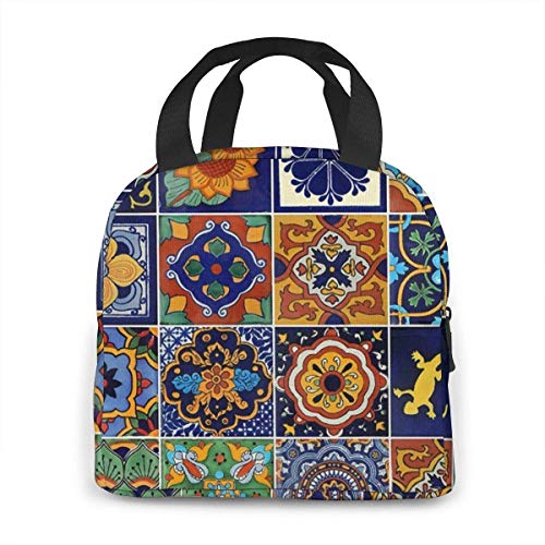 ZYWL Antcreptson Talavera Mexican Tiles Bolsa de almuerzo aislada reutilizable, bolsa de almuerzo grande para niños, escuela, picnic o viajes