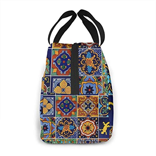 ZYWL Antcreptson Talavera Mexican Tiles Bolsa de almuerzo aislada reutilizable, bolsa de almuerzo grande para niños, escuela, picnic o viajes