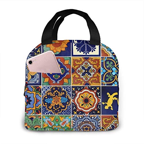 ZYWL Antcreptson Talavera Mexican Tiles Bolsa de almuerzo aislada reutilizable, bolsa de almuerzo grande para niños, escuela, picnic o viajes