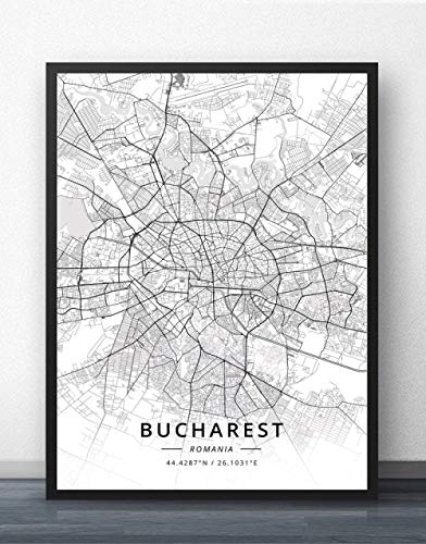 zzlzjj Bucarest Coruna Poca Rumania Mapa Viajando Mundo Ciudad Pintura Cartel Impreso Lienzo Imagen de Pared Decorada para El Hogar