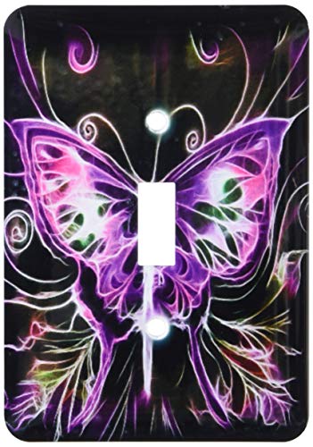 1-Gang Wall Plate Cover Decorator Wall Switch Light Plate Double Receptacle Outlet Pretty Pink & Purple Fractal Butterfly Digital Nature Art Classic Beadboard Unbreakable Faceplate