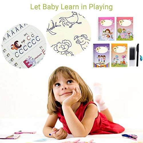 1 Juego de 4 Piezas Aprendizaje número mágico Palabras cóncavo Escritura Pegar Inglés Niños Niños práctica educativa Libro Cuaderno Handwritin D3Q8 (Color : As Show)