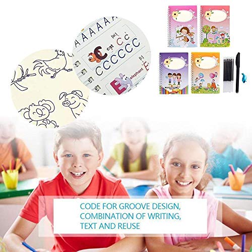 1 Juego de 4 Piezas Aprendizaje número mágico Palabras cóncavo Escritura Pegar Inglés Niños Niños práctica educativa Libro Cuaderno Handwritin D3Q8 (Color : As Show)