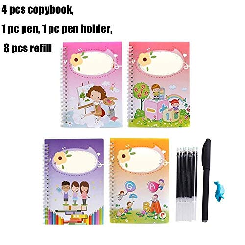 1 Juego de 4 Piezas Aprendizaje número mágico Palabras cóncavo Escritura Pegar Inglés Niños Niños práctica educativa Libro Cuaderno Handwritin D3Q8 (Color : As Show)