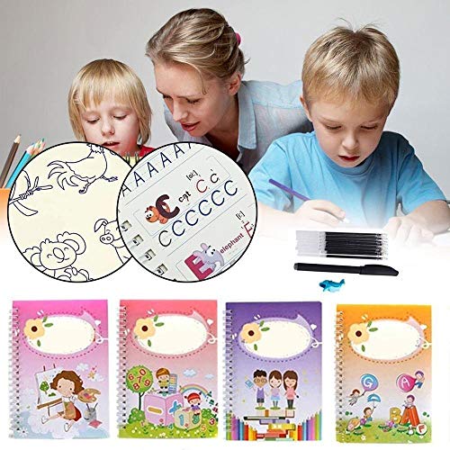 1 Juego de 4 Piezas Aprendizaje número mágico Palabras cóncavo Escritura Pegar Inglés Niños Niños práctica educativa Libro Cuaderno Handwritin D3Q8 (Color : As Show)