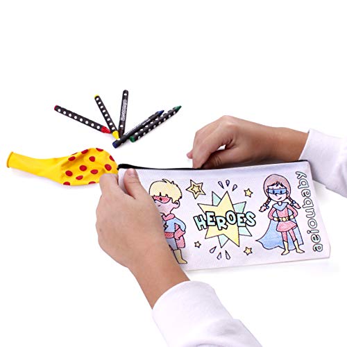 10 Estuches para Colorear | 10 Bolsas Individuales con 5 Ceras de Colores y Globo | Regalo niños Fiestas y cumpleaños