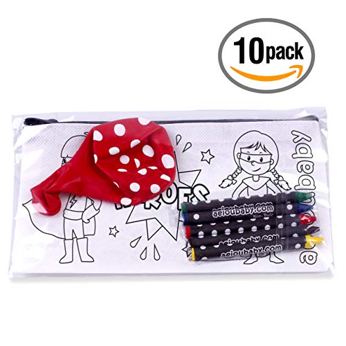 10 Estuches para Colorear | 10 Bolsas Individuales con 5 Ceras de Colores y Globo | Regalo niños Fiestas y cumpleaños