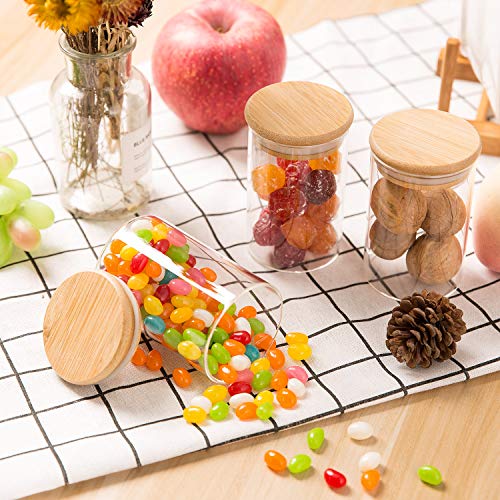 10 Pcs Tarro de Vidrio de Almacenamiento Yangbaga Botes de Vidrio con Cuchara de Madera Tapa Hermética de Madera Bambú Etiquetas para Almacenaje y Conservar Alimentos,Uso en Cocina, Baño- 250ml