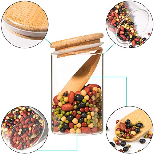 10 Pcs Tarro de Vidrio de Almacenamiento Yangbaga Botes de Vidrio con Cuchara de Madera Tapa Hermética de Madera Bambú Etiquetas para Almacenaje y Conservar Alimentos,Uso en Cocina, Baño- 250ml