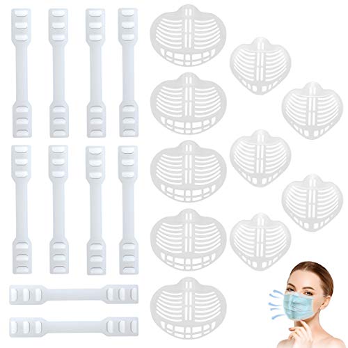 10 Piezas 3D Marco de soporte interno para máscara, 10 ganchos para pendientes ajustables y extendidos Soporte interno para más espacio para respirar evitar la contaminación, repetible y lavable