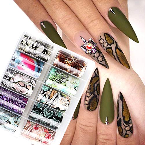 10 rollos de calcomanías para uñas con estampado de serpiente, pegatina navideña para decoración de uñas, decoración de Gel UV, papel de cielo estrellado, láminas de transferencia adhesivas LA99