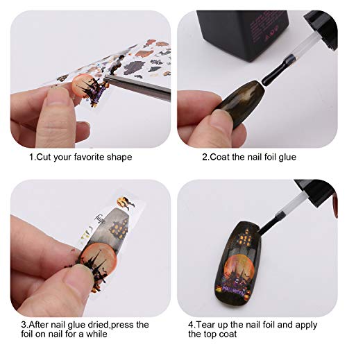 10 Rollos Halloween Nail Foil Transfer Sticker, Mwoot Mixta Color Papel Foil Transferencia Decoración Uñas Arte Manicura (4cm100cm)