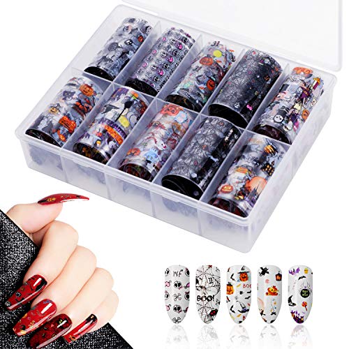 10 Rollos Halloween Nail Foil Transfer Sticker, Mwoot Mixta Color Papel Foil Transferencia Decoración Uñas Arte Manicura (4cm100cm)