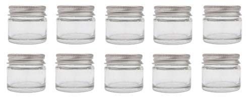 10 x tarros pequeños de vidrio transparente 15 ml con tape enroscado de aluminio EPE. Apropiado para bálsamo labial, hierbas, especias, crema facial, velas y ungüentos