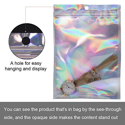 100 bolsas holográficas sellables ZipLock 14 x 19,8 cm, bolsa de muestra de Mylar resellable, bolsas de regalo para caramelos, meriendas, joyas, pestañas, brillo de labios
