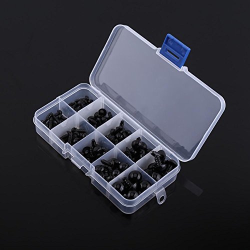 100pcs Ojos de Plástico de Muñecas Ojos con Arandelas para Fabricación de Muñecas Negro Claro 6-12mm