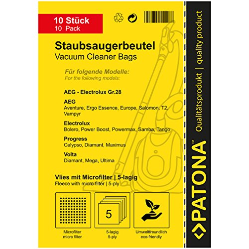 10x Bolsas de aspiradora Dimension 28 para AEG Compact | Exclusiv | Exqusit | Freshline | SilverStar | Vampyr | Megapower | Parketto | Powerstar | Red Zac EL | Rosso | Samba | Silverstar | Sprint | Sun | Trio | T 2 Serie - Twin y mucho más… [ Microfiltro,