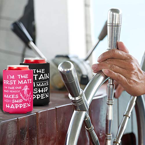 12 Piezas Funda de Enfriador de Botella de Vela Náutica Funda de Lata de Cerveza Regalos de First Mate Ship Happen Nautical, Negro y Rojo Rosado