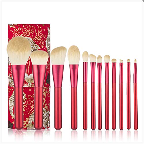 12 pinceles de maquillaje rojos chinos, herramienta de maquillaje de escoba