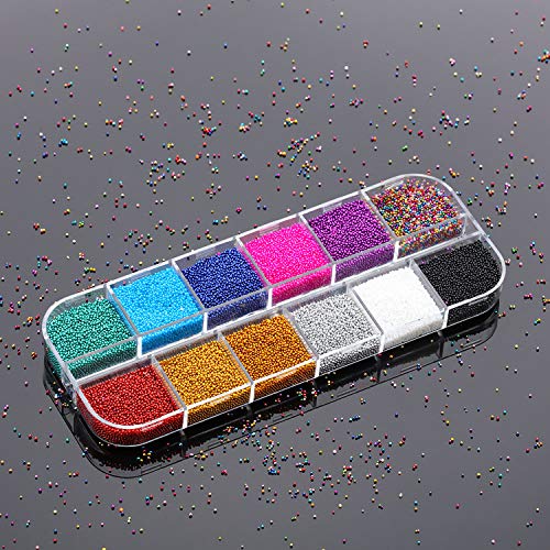 12 Rejillos Perlas de Uñas de Genios de Cristal Diamantes de Imitación de Cristal de Multicolor Pequeño Cuentas de Cristal de Elfos de Caviar para Decoración de Uña Arte Adornado