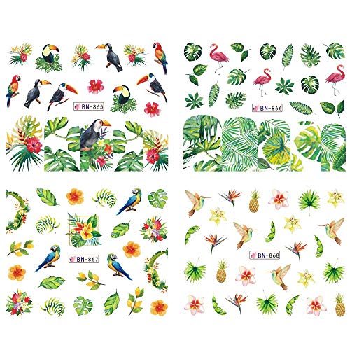 12 Summer Designs Nail Art Sticker Flamingos Parrot Flower Water Transfer Decals DIY Slider Manicure Stencil Tips SABN865-876