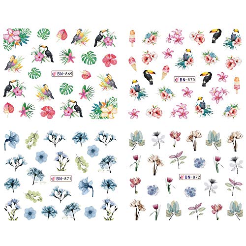 12 Summer Designs Nail Art Sticker Flamingos Parrot Flower Water Transfer Decals DIY Slider Manicure Stencil Tips SABN865-876