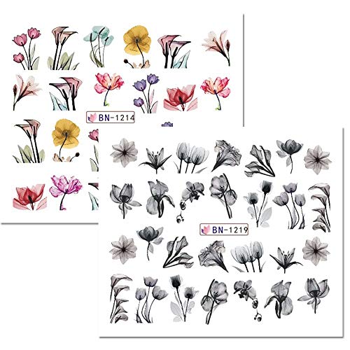 12 unids Agua Etiqueta Engomada Del Clavo de la Acuarela de Tinta de Flores de Encaje Diseño Hueco Manicura Gel Slider para Calcomanías de Uñas Wraps Papel JIBN1213-1224