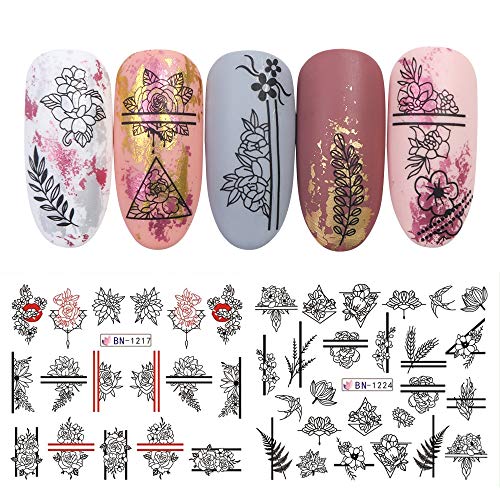 12 unids Agua Etiqueta Engomada Del Clavo de la Acuarela de Tinta de Flores de Encaje Diseño Hueco Manicura Gel Slider para Calcomanías de Uñas Wraps Papel JIBN1213-1224