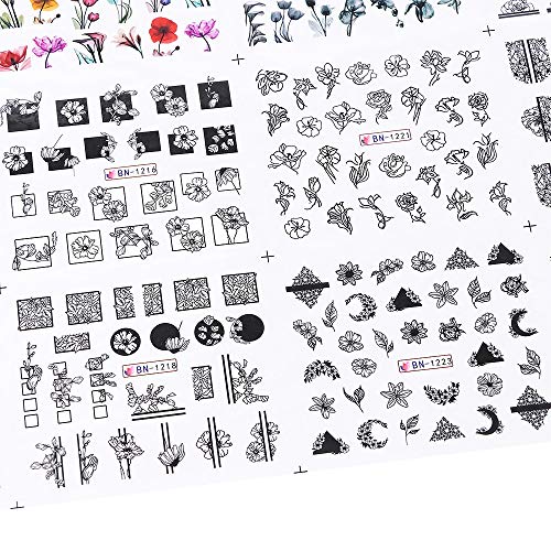 12 unids Agua Etiqueta Engomada Del Clavo de la Acuarela de Tinta de Flores de Encaje Diseño Hueco Manicura Gel Slider para Calcomanías de Uñas Wraps Papel JIBN1213-1224