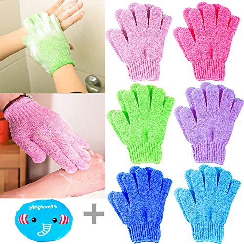 12pcs Masaje Guantes Exfoliantes con 1pcs Sombrero Baño, Guante De Cuidado de la Piel, Manoplas para eliminar las células muertas de la piel y exfoliarse (6 pares, Color Aleatorio)