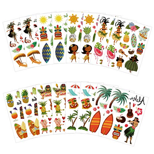 160 Hawai tatuajes temporales niños, 16 hojas hula tatuajes temporalis, regalo cumpleaños infantile, calcomanias, pegatinas de fiesta de playa piscina, Tatuajes a Prueba De Agua para Niños