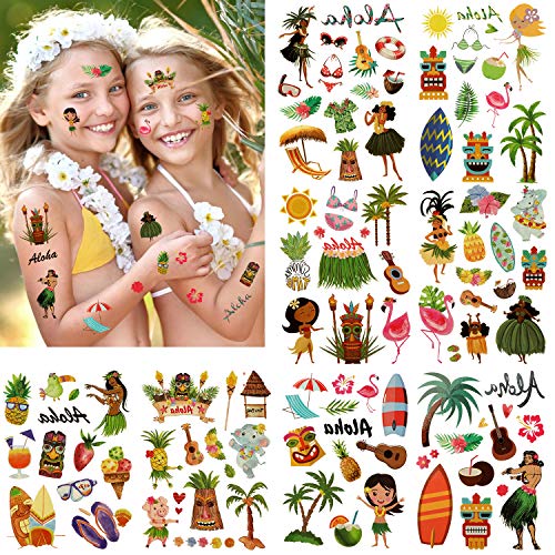 160 Hawai tatuajes temporales niños, 16 hojas hula tatuajes temporalis, regalo cumpleaños infantile, calcomanias, pegatinas de fiesta de playa piscina, Tatuajes a Prueba De Agua para Niños