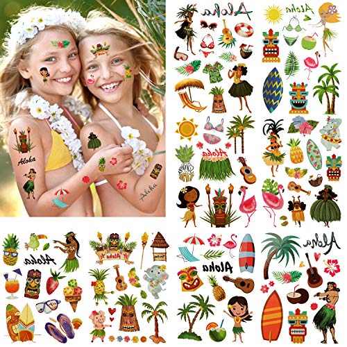 160 Hawai tatuajes temporales niños, 16 hojas hula tatuajes temporalis, regalo cumpleaños infantile, calcomanias, pegatinas de fiesta de playa piscina, Tatuajes a Prueba De Agua para Niños