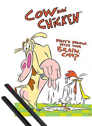 1art1 Vaca Y Pollo Póster (91x61 cm) What's Wrong with Your Brain? Y 1 Lote De 2 Varillas Negras