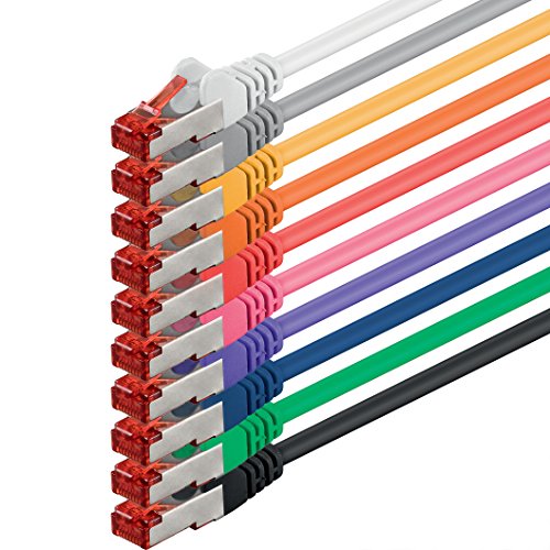 1aTTack.de Netzwerkkabel CAT6 S-FTP - Cable RJ45 0,5metros, Multicolor, 10 Unidades