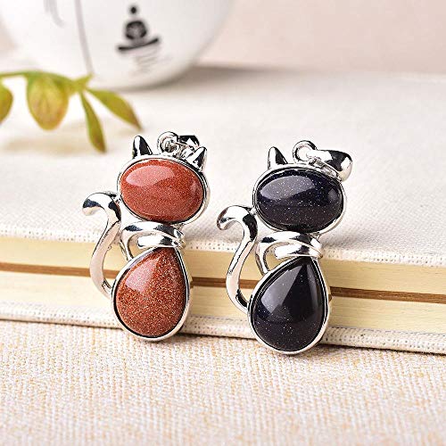 1Pc Fashion Quartz Crystal Cat Pendant Rose Quartz Malachite Tigers Eye Obsidian Pink Red Stone Agate For Women Mineral Jewelry,Malachite