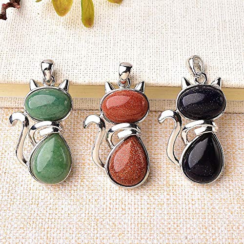 1Pc Fashion Quartz Crystal Cat Pendant Rose Quartz Malachite Tigers Eye Obsidian Pink Red Stone Agate For Women Mineral Jewelry,Malachite