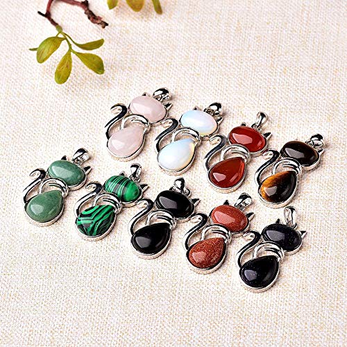1Pc Fashion Quartz Crystal Cat Pendant Rose Quartz Malachite Tigers Eye Obsidian Pink Red Stone Agate For Women Mineral Jewelry,Malachite