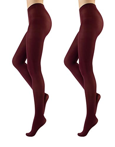 | 2 PARES | MEDIAS OPACAS DE MUJER | PANTY MICROFIBRA | 40 DEN | MARRON, NEGRO, AZUL | S, M, L, XL | CALCETERÍA ITALIANA (XL, Granate)