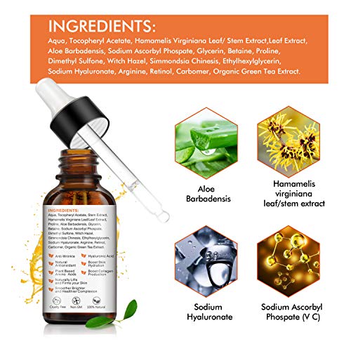 2 PCS Cara De Suero De Vitamina C Con áCido HialuróNico, OrgáNico Natural 20% VC, ColáGeno De RestauracióN Y Refuerzo, Antiarrugas, Reafirmante, CíRculo Oscuro, LíNea Fina, Corrector De DañO Solar