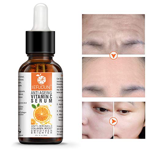 2 PCS Cara De Suero De Vitamina C Con áCido HialuróNico, OrgáNico Natural 20% VC, ColáGeno De RestauracióN Y Refuerzo, Antiarrugas, Reafirmante, CíRculo Oscuro, LíNea Fina, Corrector De DañO Solar