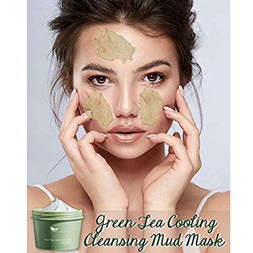 2 Pcs Green Tea Cooling Cleansing Mud Mask, with Anti Ageing Effects Deep Pore Cleansing & Blackhead Remover Mud Mask, Pore Minimizer, Hydrating and Moisturizing Face Cream 100g