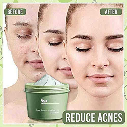 2 Pcs Green Tea Cooling Cleansing Mud Mask, with Anti Ageing Effects Deep Pore Cleansing & Blackhead Remover Mud Mask, Pore Minimizer, Hydrating and Moisturizing Face Cream 100g