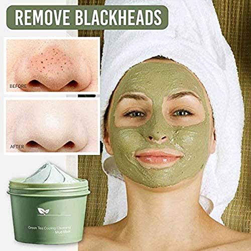 2 Pcs Green Tea Cooling Cleansing Mud Mask, with Anti Ageing Effects Deep Pore Cleansing & Blackhead Remover Mud Mask, Pore Minimizer, Hydrating and Moisturizing Face Cream 100g
